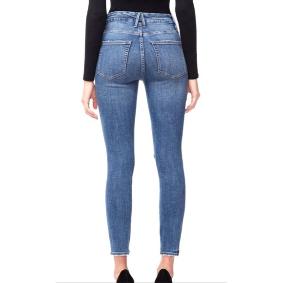 GOOD AMERICAN Good Legs Crop Jeans Sz 4 27 Medium Blue Wash Denim Distressed - Picture 6 of 10